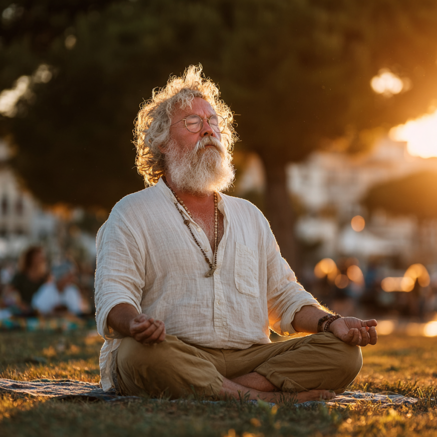Група щасливих людей літнього віку після заняття йогою
